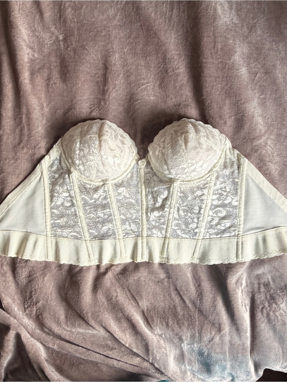 Vintage Carnival White Lace Longline Strapless Bustier Bra Corset Size 32B 32C - Picture 3 of 10